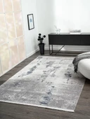 Elegance Eg013a Gri Halı Lacivert Detaylı Modern Viskon Doğal Iplik Bambu Halı Tozu Az Salon Halısı Özel Ölçü GRI-MAVI - 3