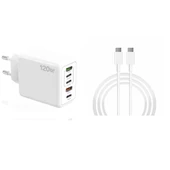 ScHitec 120W 3 Type-C + 2 UsbA Toplam 5 Çıkışlı Ev Tipi Şarj Aleti Set 3A 45W Type-C to Type-C 1Metre Süper Hızlı Data ve Şarj Kablosu SR30 - 1