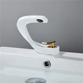 Beyaz Gold Özel Tasarım Soğuk ve Sıcak Güverte Monteli Banyo Lavabo Musluğu - 4