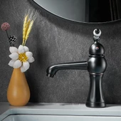 Retro Tezgah Üstü Lavabo Bataryası Antika Siyah Musluk Batarya - 4