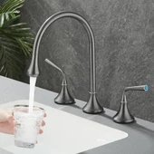 Modern Gri 360 Derece Döner 3 Delik 2 Kulplu Banyo Tezgah Üstü Lavabo Bataryası - 1