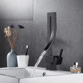 Özel Tasarım Matte Black Banyo Bataryası Retro Şelale Kare Havza Lavabo Bataryası - 1
