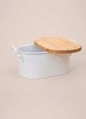 The Mia Stripe Ahşap Kapaklı Ekmek Saklama Kutusu Beyaz 40x22x18 cm - 5