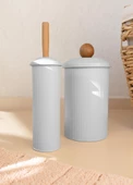 The Mia Stripe Çöp Kovası & Tuvalet Fırçası Banyo Seti Beyaz - 2
