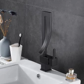 Özel Tasarım Matte Black Banyo Bataryası Retro Şelale Kare Havza Lavabo Bataryası - 5