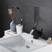 Özel Tasarım Matte Black Banyo Bataryası Retro Şelale Kare Havza Lavabo Bataryası - 2