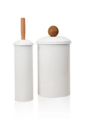 The Mia Stripe Çöp Kovası & Tuvalet Fırçası Banyo Seti Beyaz - 1