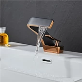 Krom Pirinç Lüx Gold Siyah Havza Şelale Banyo Lavabo Bataryası - 1