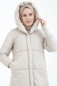 Armine Trend Kapüşonlu Cep Detaylı Kapitone Oversize Siyah Kaban 22kt709 - 11