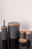 Bambu Desenli Modern 5'li Banyo Seti Çizgili Gri thumbnail 1