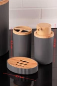 Bambu Desenli Modern 5'li Banyo Seti Çizgili Gri thumbnail 7