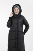 Armine Trend Kapüşonlu Cep Detaylı Kapitone Oversize Siyah Kaban 22kt709 - 5