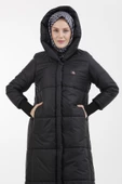Armine Trend Kapüşonlu Cep Detaylı Kapitone Oversize Siyah Kaban 22kt709 - 6