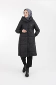Armine Trend Kapüşonlu Cep Detaylı Kapitone Oversize Siyah Kaban 22kt709 - 1