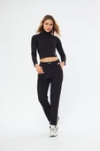 Lesa Wear Fitilli Yüksel Bel Geniş Paça Şardonlu Likralı Spor Eşofman Altı thumbnail 2