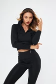 Lesa Wear Fitilli Kapüşonlu Içi Polarlı Yumuşacık Şardonlu Kaşkorse Crop Sweatshirt Hırka - 1