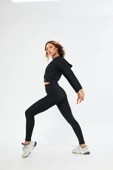 Lesa Wear Fitilli Kapüşonlu Içi Polarlı Yumuşacık Şardonlu Kaşkorse Crop Sweatshirt Hırka - 8