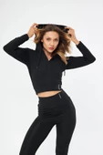 Lesa Wear Kapüşonlu Içi Polarlı Yumuşacık Şardonlu Kaşkorse Crop Likralı Sweatshirt thumbnail 1