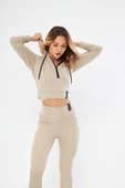 Lesa Wear Kapüşonlu Içi Polarlı Yumuşacık Şardonlu Kaşkorse Crop Likra Sweatshirt thumbnail 6
