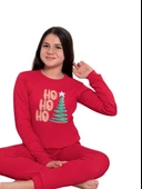 Baskılı Pamuk Kız Çocuk Yeni Yıl Pijama Takımı (Ho ho ho) - 2