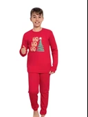 Baskılı Pamuk Erkek Çocuk Yeni Yıl Pijama Takımı (Ho ho ho) thumbnail 1