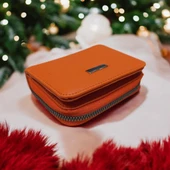 turuncu cüzdan çok bölmeli kapaklı suni deri kadın cüzdan 12 cm - 3