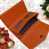 turuncu cüzdan çok bölmeli kapaklı suni deri kadın cüzdan 19 cm thumbnail 1