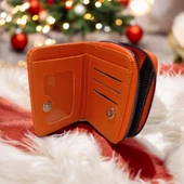 turuncu cüzdan çok bölmeli kapaklı suni deri kadın cüzdan 12 cm - 1