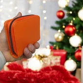 turuncu cüzdan çok bölmeli kapaklı suni deri kadın cüzdan 12 cm - 5