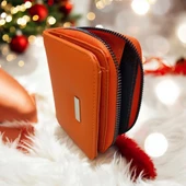 turuncu cüzdan çok bölmeli kapaklı suni deri kadın cüzdan 12 cm - 2