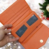 turuncu cüzdan çok bölmeli kapaklı suni deri kadın cüzdan 19 cm thumbnail 2