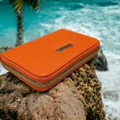 turuncu cüzdan çok bölmeli kapaklı suni deri kadın cüzdan 14 cm thumbnail 1