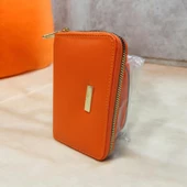 turuncu cüzdan çok bölmeli kapaklı suni deri kadın cüzdan 14 cm thumbnail 2