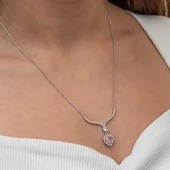 Himarry Gümüş Pembe Zirkon Taşlı Kalp Kadın Kolye thumbnail 4