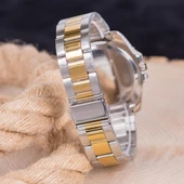 Erkek Kol Saati Gümüş Gold Renk Takvimli Çelik Kordonlu Cüzdan Hediyeli ST-304403 thumbnail 2