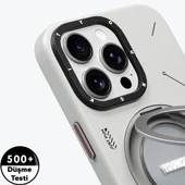 Youngkit Apple iPhone 16 Pro Max Kılıf Magsafe Şarj Özellikli 360° Standlı Basit Mat Deri Desenli Youngkit Tech Leather Serisi Kapak thumbnail 12