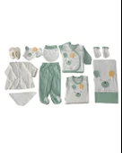 Organik 10 Parça Kulaklı Tavşan Nakışlı Lüx Yenidoğan Hastane Çıkışı Seti - 3