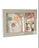 Organik 5 Parça Kulaklı Tavşan Nakışlı Lüx Yenidoğan Hastane Çıkışı Seti thumbnail 1