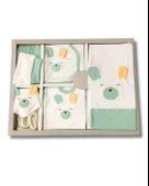 Organik 10 Parça Kulaklı Tavşan Nakışlı Lüx Yenidoğan Hastane Çıkışı Seti - 4