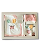 Organik 5 Parça Kulaklı Tavşan Nakışlı Lüx Yenidoğan Hastane Çıkışı Seti thumbnail 3