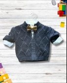 Erkek Bebek Aylık Hırka Gömlek Pantolon ve Papyonlu Takım (Lacivert) thumbnail 2