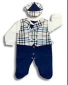 Kareli Papyonlu Erkek Bebek Tulum (Lacivert) thumbnail 1