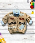 Erkek Bebek Aylık Hırka Gömlek Pantolon ve Papyonlu Nakışlı Takım (Krem) - 3