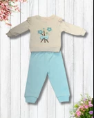 Çiçekli Volanlı Kol Aylık Kız Bebek Takım (Mavi) thumbnail 2