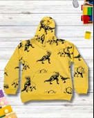 Dinozor Baskılı Kapüşonlu Erkek Çocuk Sweatshirt (Sarı) - 3
