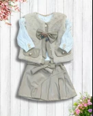 Kız Bebek Aylık Deri Etek Peluş Yelek Penye Sweat Takım thumbnail 2