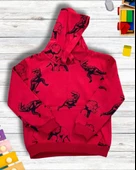 Dinozor Baskılı Kapüşonlu Erkek Çocuk Sweatshirt (Kırmızı) - 2