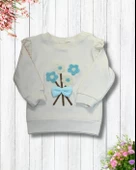 Çiçekli Volanlı Kol Aylık Kız Bebek Takım (Mavi) thumbnail 3