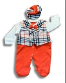 Kareli Papyonlu Erkek Bebek Tulum (Turuncu) thumbnail 1