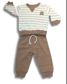 Çizgili Aylık Erkek Bebek Takım (Kahve) thumbnail 1